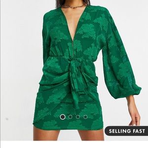ASOS Design plunge front tie mini dress in floral pattern